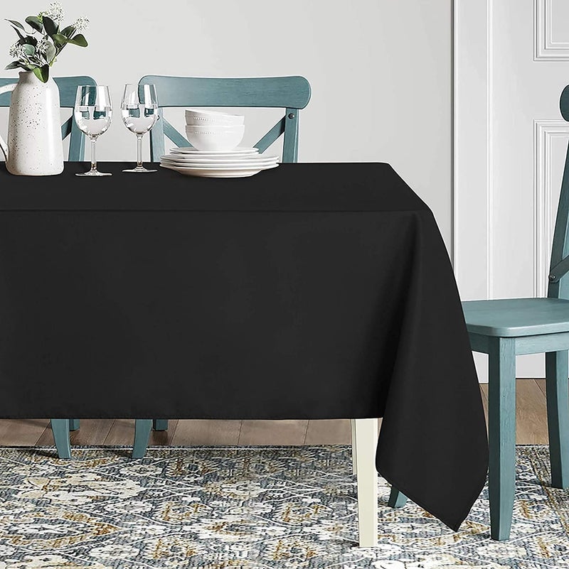 ATOOTFUSION Soft Cloth 4 Seater Rectangular Tablecloths Wedding Party Patio Table Covers Event Tablecloth (Black Tablecloth) - Image 2