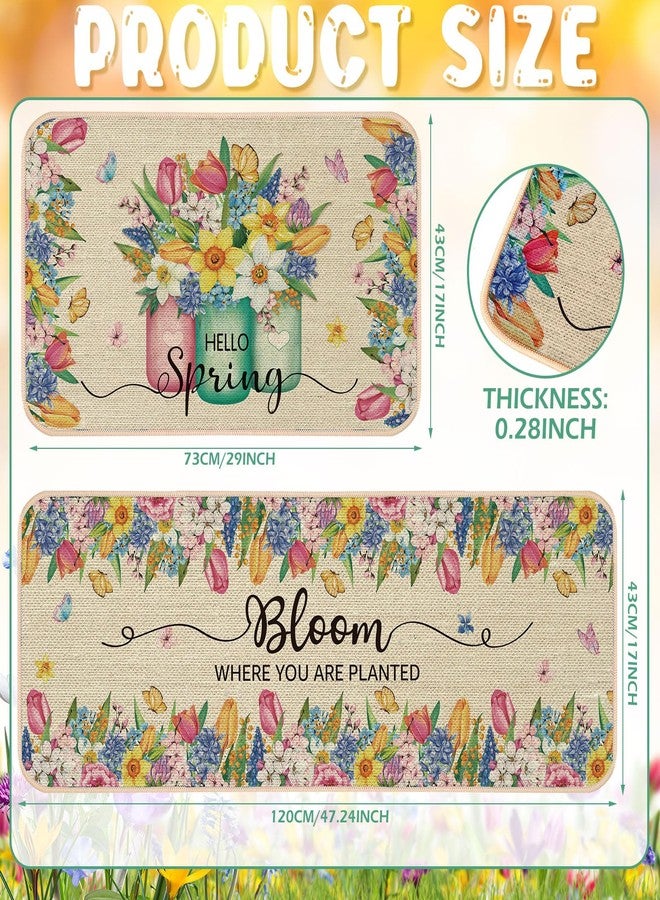 Suttmin 2 Pcs Spring Kitchen Rugs and Mats Bloom Where You are Planted Flower Jar Rugs Watercolor Mat for Spring Holiday Decor, 17 x 29 Inch, 17 x 47 Inch(Flower Bloom) - Image 3