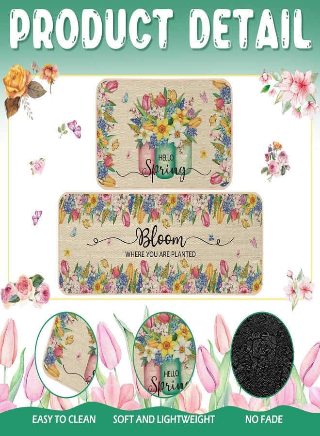 Suttmin 2 Pcs Spring Kitchen Rugs and Mats Bloom Where You are Planted Flower Jar Rugs Watercolor Mat for Spring Holiday Decor, 17 x 29 Inch, 17 x 47 Inch(Flower Bloom) - Image 4