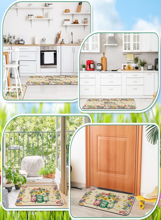 Suttmin 2 Pcs Spring Kitchen Rugs and Mats Bloom Where You are Planted Flower Jar Rugs Watercolor Mat for Spring Holiday Decor, 17 x 29 Inch, 17 x 47 Inch(Flower Bloom) - Image 5