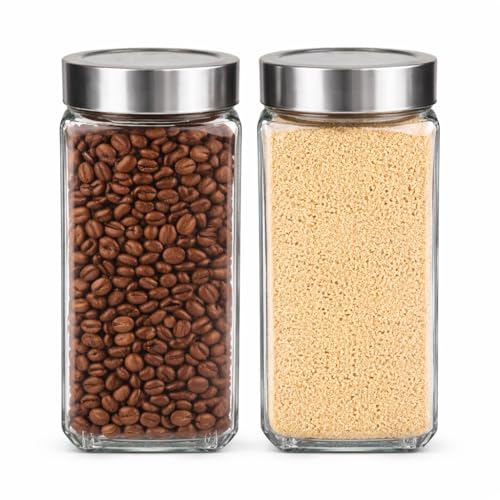 CROCO JAR Cubical Glass Jar, Big Containers For Kitchen Storage Glass Dry Fruits Jar Spices, Pickle, Grocery Grain Storage With Airtight Steel Lid - 1000 Ml (Pack Of 2) - Image 1