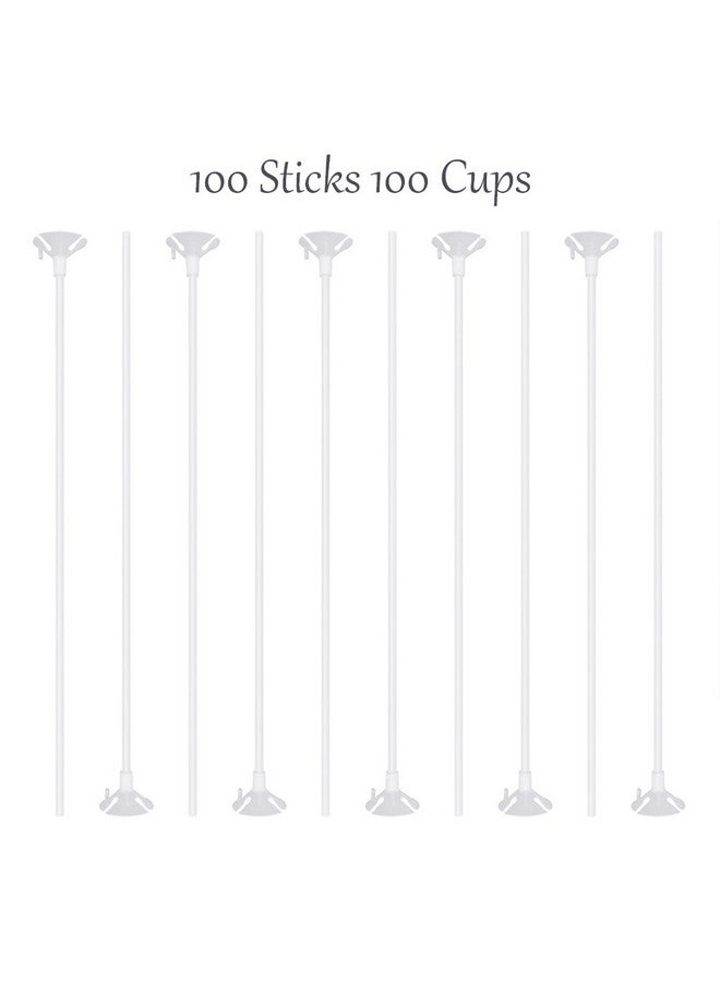 Pllieay 100 Pieces White Balloon Sticks Holders with Cups for Wedding, Party and Decor - Image 3