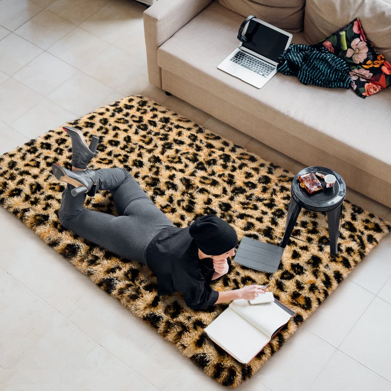 Amearea Fluffy Leopard Rug, Premium Cheetah Print Rugs, Soft Comfy Faux Fur Animal Print Carpet for Kids Room Bedroom, Living Room, Shaggy Teen Room Home Decor, Khaki 3x5 Feet - Image 3