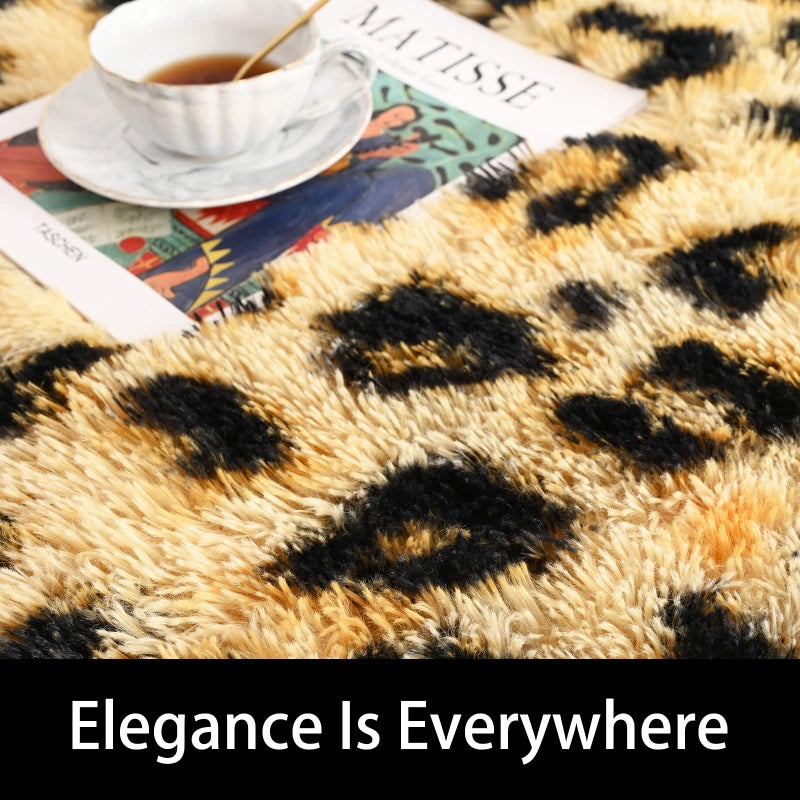 Amearea Fluffy Leopard Rug, Premium Cheetah Print Rugs, Soft Comfy Faux Fur Animal Print Carpet for Kids Room Bedroom, Living Room, Shaggy Teen Room Home Decor, Khaki 3x5 Feet - Image 2