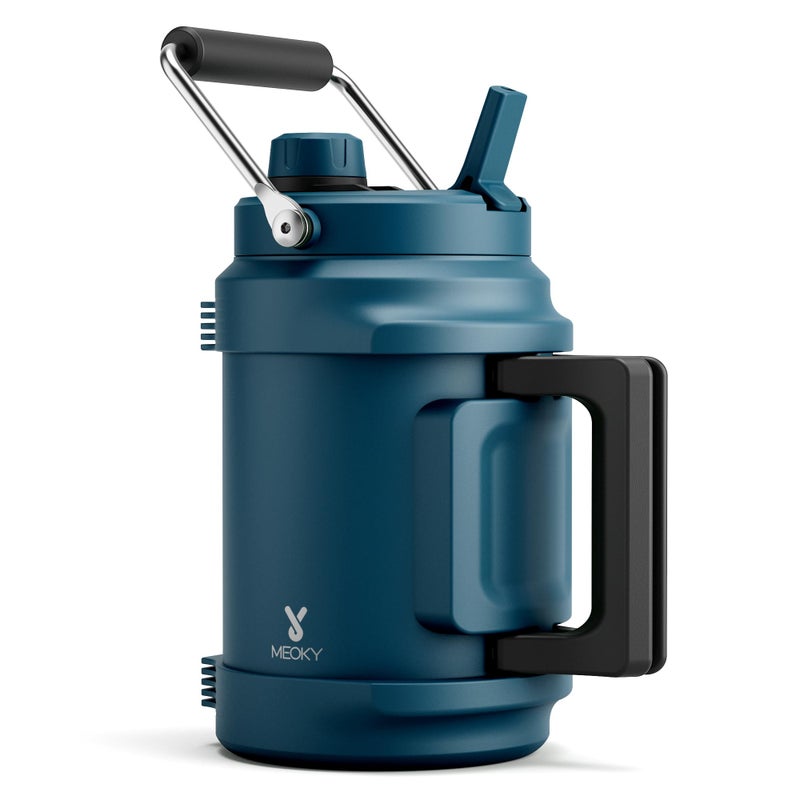 Meoky 64 oz Insulated Water Bottle for Gym: Meoky Triple Wall Vacuum Stainless Steel Half Gallon Water Jug - Top and Side Handles, 2-in-1 Straw and Spout Lid, Cold for 36 Hrs, Leak Proof for Camping (Denim) - Image 1