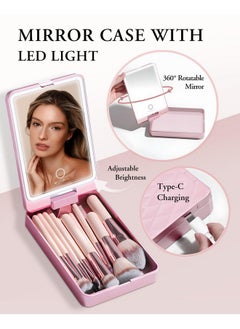 BESTOPE PRO Makeup Brushes With Case, 20Pcs Travel Makeup Brush Set, Foundation Concealer Blush Eyeshadow Brush Set Contour Powder Eyebrow Eyelash Brush Kit With Led Light Mirror Holder & 2 Powder Puff-Pink  - Image 2