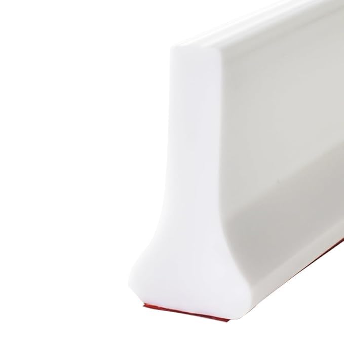 2 METER WATER STOPPER FOR BATHROOM KITCHEN SLAB CORNER THRESHOLD WATER DAM BARRIER SILICONE STRIP FOR SHOWER FLOOR TILES GLUE INCLUDED WHITE 45CM HEIGHT