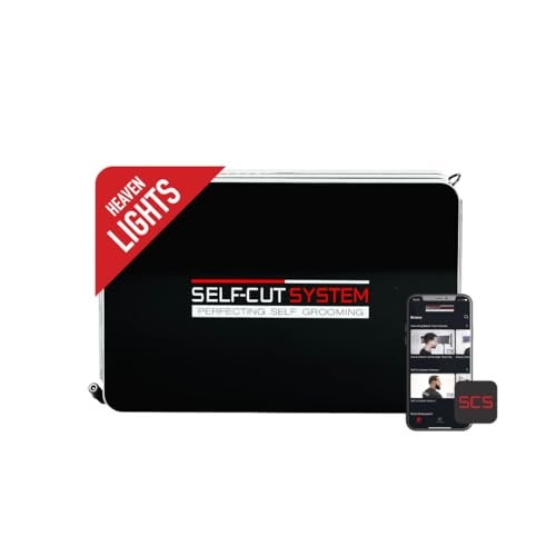 SELF-CUT SYSTEM Self Cut System LED 3 Way Mirror for Self Hair Cutting, Trifold Barber Mirror with Height Adjustable Hooks, 360 View, Includes Free Educational Mobile App (Heaven Lights) - Image 2