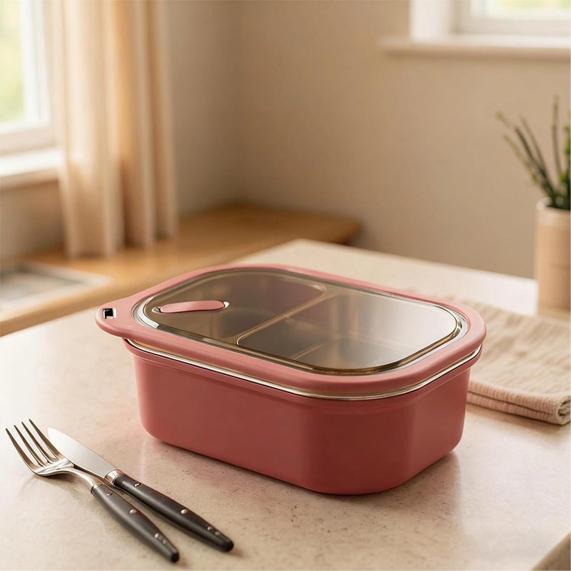 1200Ml Stainless Steel Lunch Box, 2-Compartment Box for Adult, Youngsters, 7.9 X 5.3 X 3.2 in - Image 3