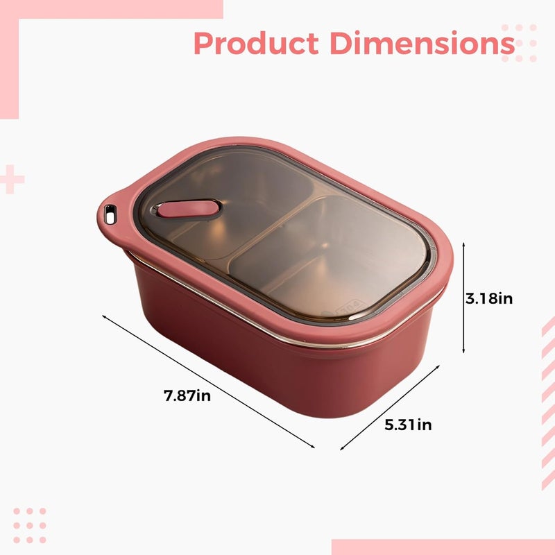 1200Ml Stainless Steel Lunch Box, 2-Compartment Box for Adult, Youngsters, 7.9 X 5.3 X 3.2 in - Image 2