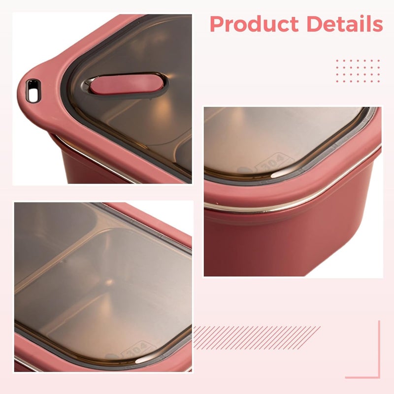 1200Ml Stainless Steel Lunch Box, 2-Compartment Box for Adult, Youngsters, 7.9 X 5.3 X 3.2 in - Image 4