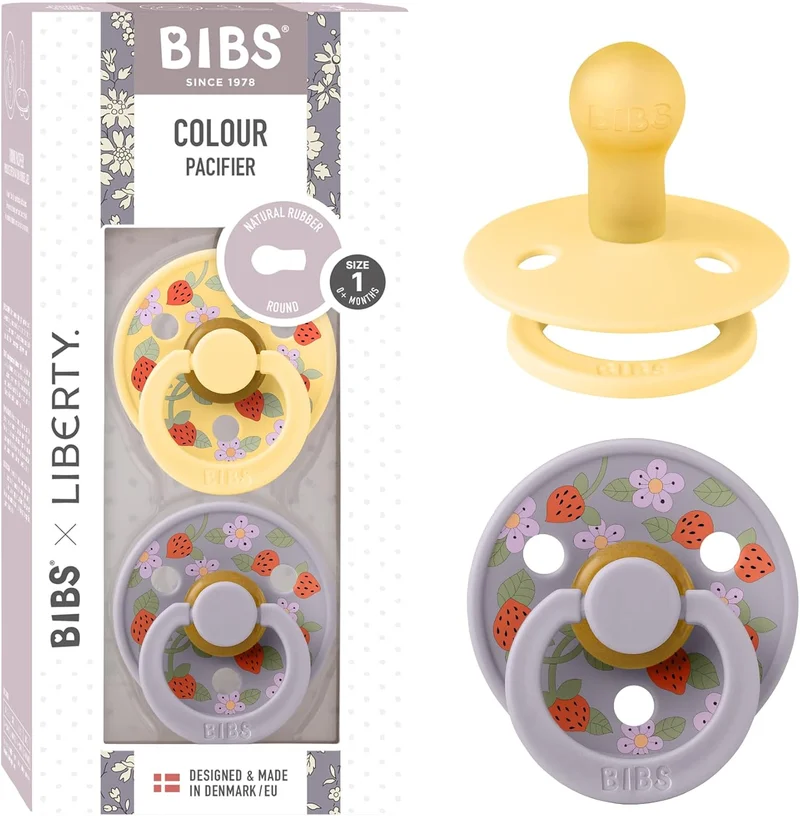 BIBS BIBS Round Nipple Pacifier X Liberty 2 Pack - Strawberries and Cream