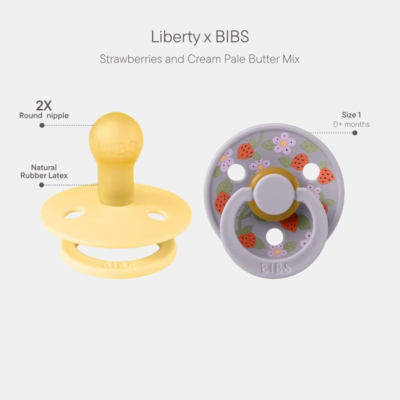 BIBS BIBS Round Nipple Pacifier X Liberty 2 Pack - Strawberries and Cream