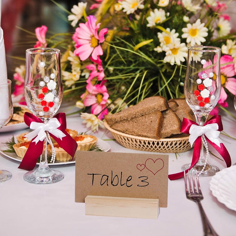 mifengda 20 Pieces Wood Place Card Holders Table Number Holders Stands Small Table Sign Holders Display Rustic Wooden Card Holder with Brown Paper Cards for Wedding Reception Party Decoration - Image 5