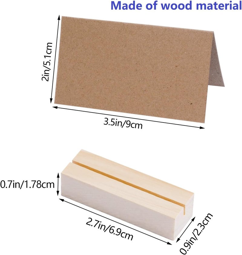 mifengda 20 Pieces Wood Place Card Holders Table Number Holders Stands Small Table Sign Holders Display Rustic Wooden Card Holder with Brown Paper Cards for Wedding Reception Party Decoration - Image 2