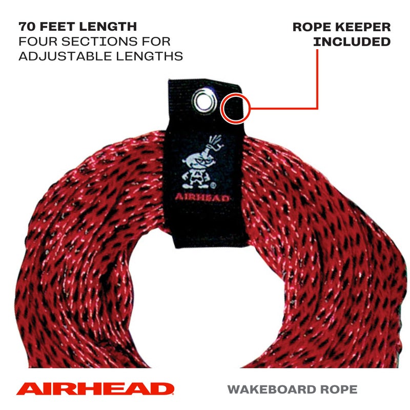 Airhead Trick Handle Wakeboard Rope, 4 Sections, 75-Feet, Red - Image 2