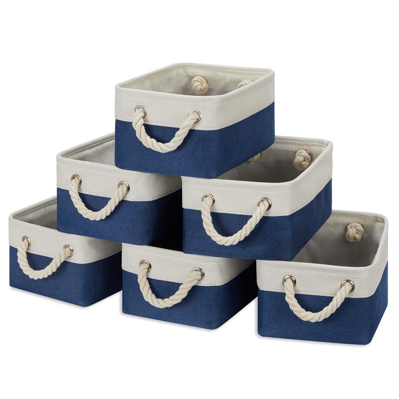 Temary Small Storage Baskets for Shelves 6 Pcs Empty Gift Baskets for Organizing Clothes Books Fabric Storage Bins with Rope Handles WhiteBlue118 L x 79 W x 53 H inches