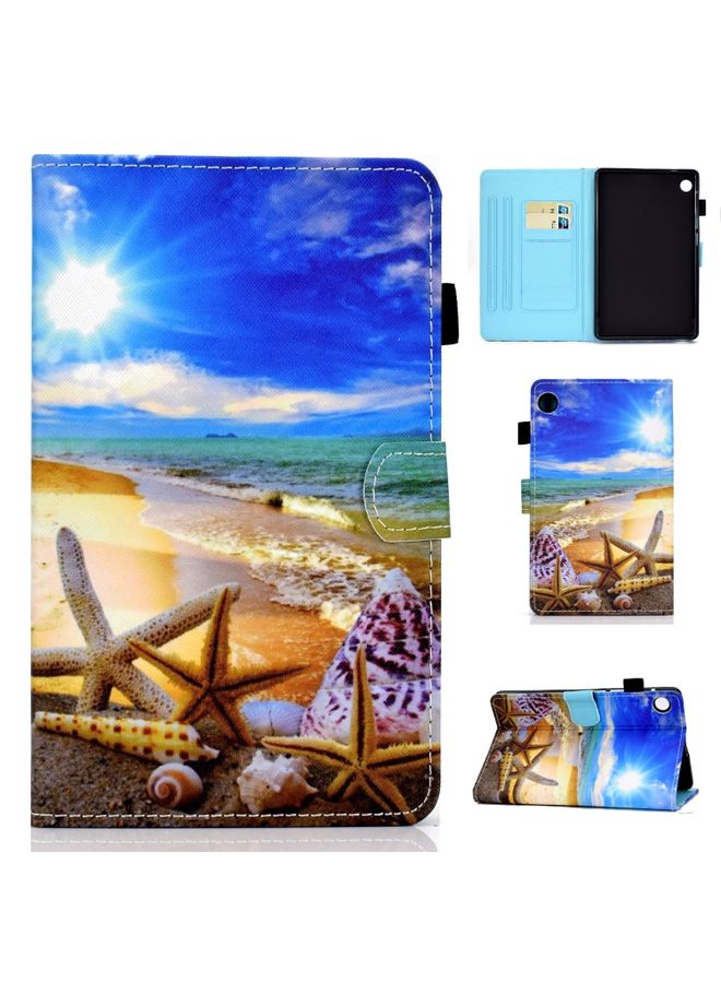 HuHa Case Cover For Samsung Galaxy Tab A9 Colored Drawing Stitching Horizontal Flip Leather Tablet Case with Card Slots Blue Sky Starfish 