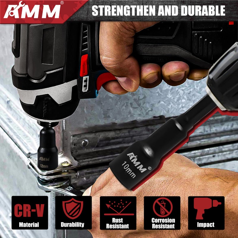 AMM 39PCS Magnetic Nut Driver Set for Impact Drill, Includes Metric & SAE Impact Driver Bit Set, Bit Extension & Drill Bit Adapter | 1/4" Hex Shank | Cr-V Steel - Image 3