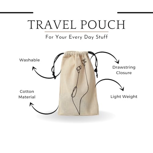 IVILLAGE Premium Reusable & Washable Cotton Fabric Drawstring Travel Pouch/Bag | Handcrafted Doodle Design | Ideal for Earphones, Makeup, Sunglasses, Socks & Toiletries | Pack of 5 - Image 2