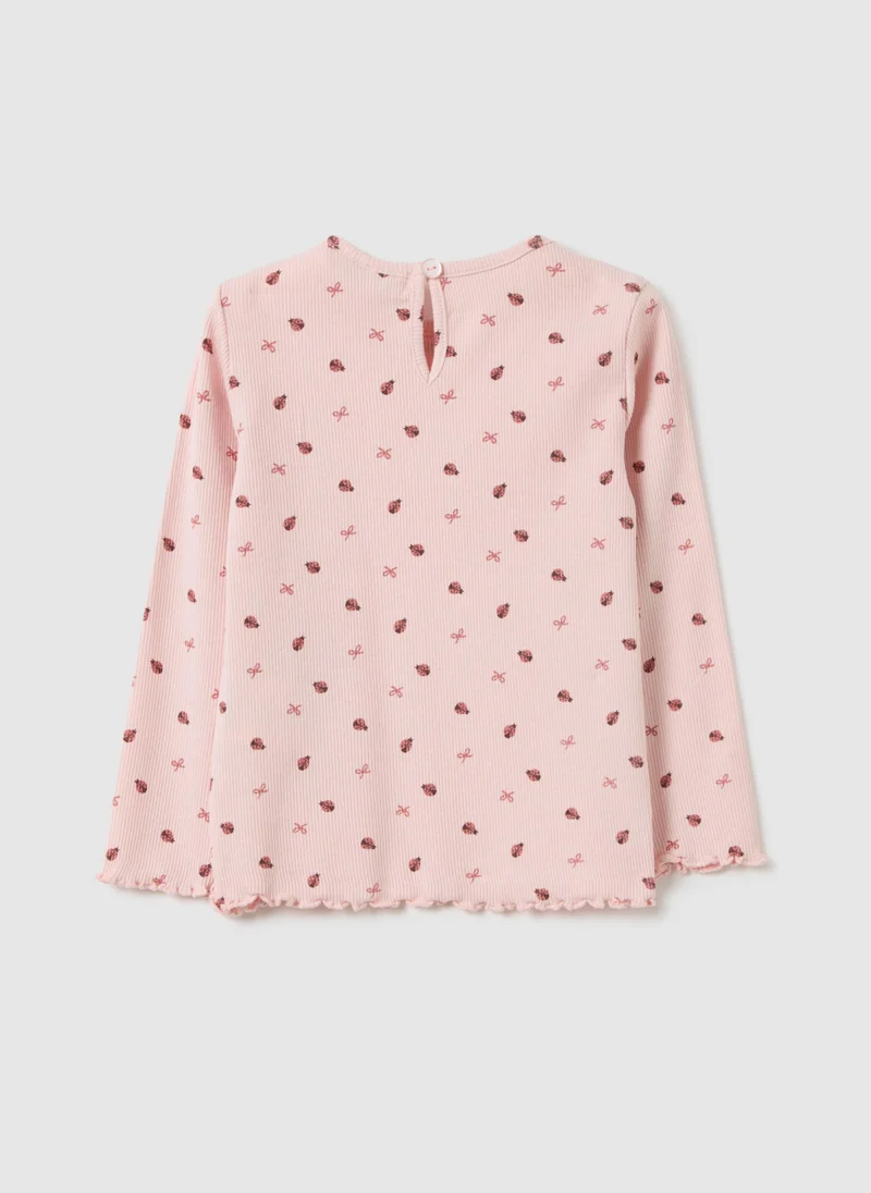 Ovs GIRLS' PINK STRETCH COTTON REGULAR FIT T-SHIRT