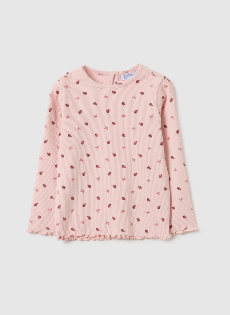 Ovs GIRLS' PINK STRETCH COTTON REGULAR FIT T-SHIRT