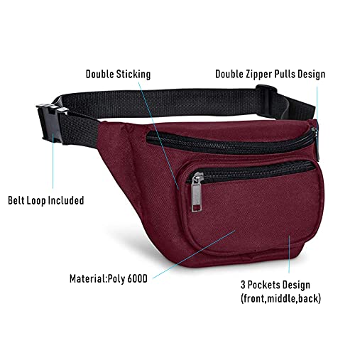 BuyAgain Fanny Pack, BuyAgain Quick Release Buckle Travel Sport Waist Fanny Pack Bag - Burgundy - Image 3