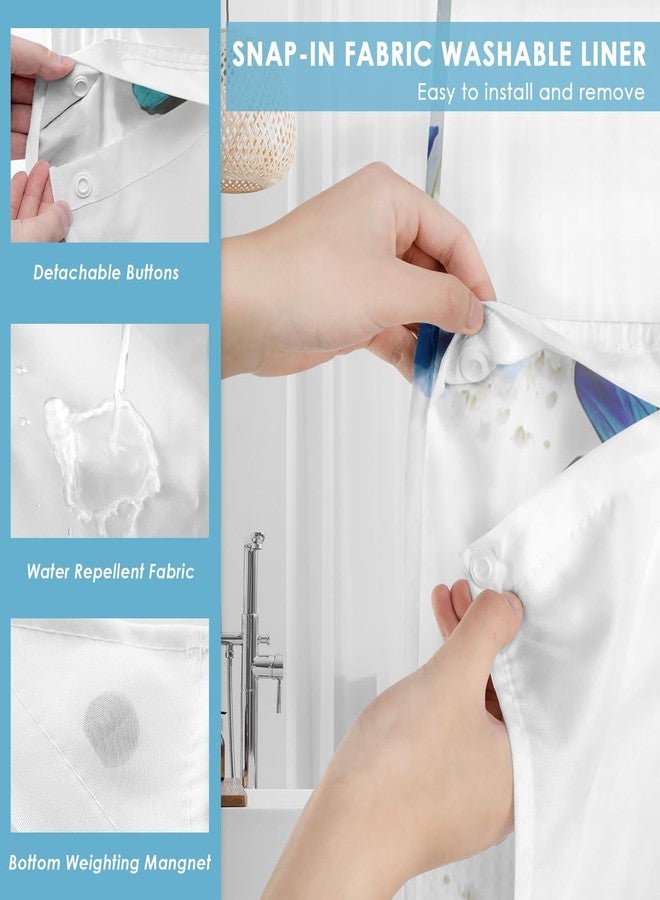 Nesphy No Hook Flower Chrysanthemum Shower Curtain with Snap in Fabric Liner Set, Blue Butterfly Lavender Double Layers Waterproof Fabric with See Through Top Window Open Grommet Curtain 71x74 Inch - Image 5