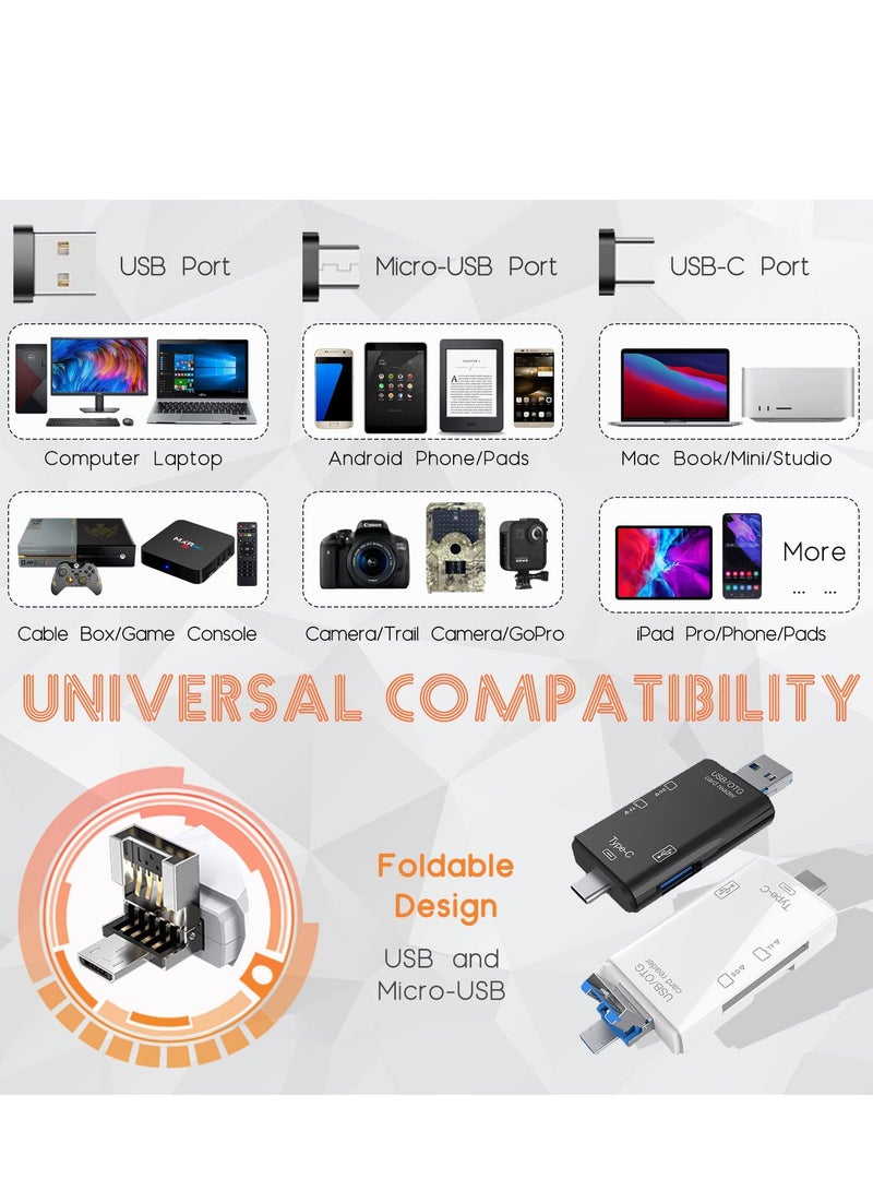 قارئ بطاقات SD، موصل مزدوج USB C، محول قارئ بطاقات ذاكرة USB 3.0، قارئ ذاكرة USB C/Micro/USB 6 في 1، كاميرا عرض