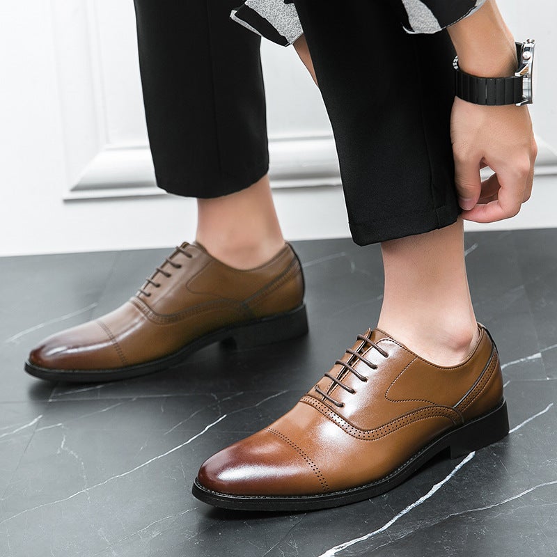 Plus Size Business Leather Shoes Men'S Fashion Dress Oxford Shoes Simple Solid Color Lace-Up Thick Sole Height Increasing Leather Shoes Trendy - Image 3