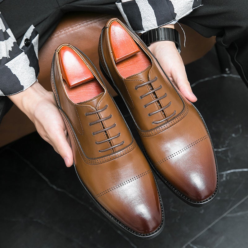 Plus Size Business Leather Shoes Men'S Fashion Dress Oxford Shoes Simple Solid Color Lace-Up Thick Sole Height Increasing Leather Shoes Trendy - Image 2