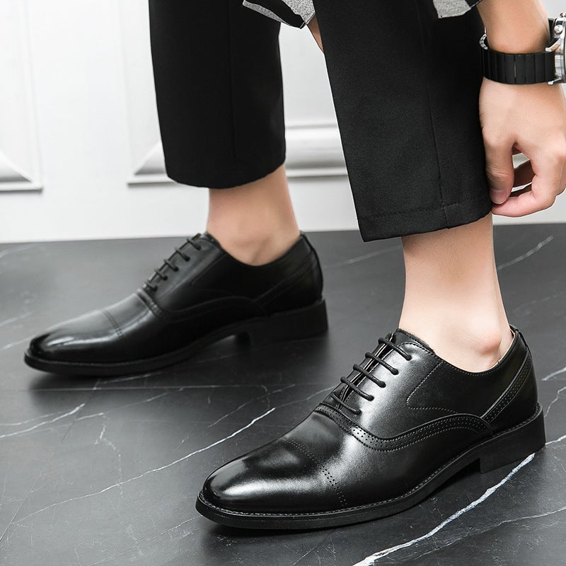 Plus Size Business Leather Shoes Men'S Fashion Dress Oxford Shoes Simple Solid Color Lace-Up Thick Sole Height Increasing Leather Shoes Trendy - Image 4