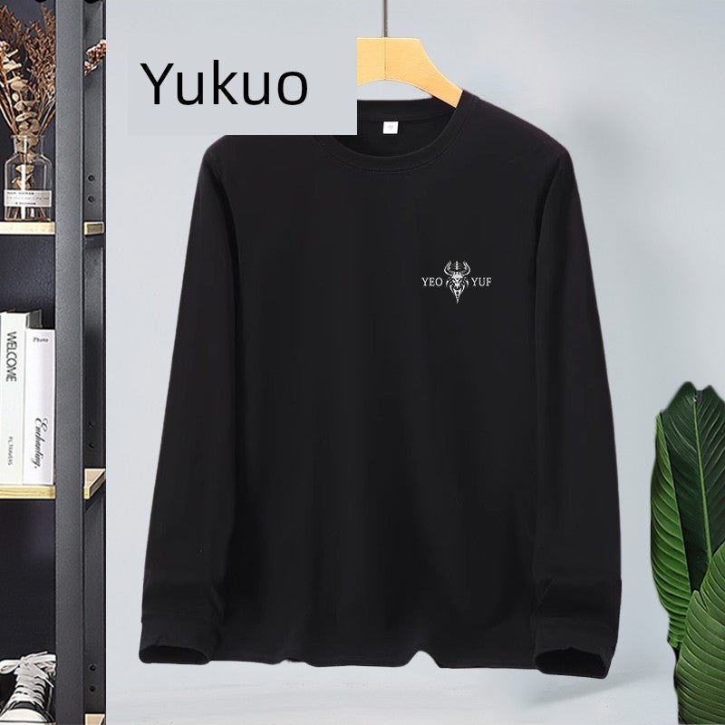 Long-sleeved t-shirt men's spring and autumn inner wear plus size fat person belly cover solid color base fat top 150kg - Image 2