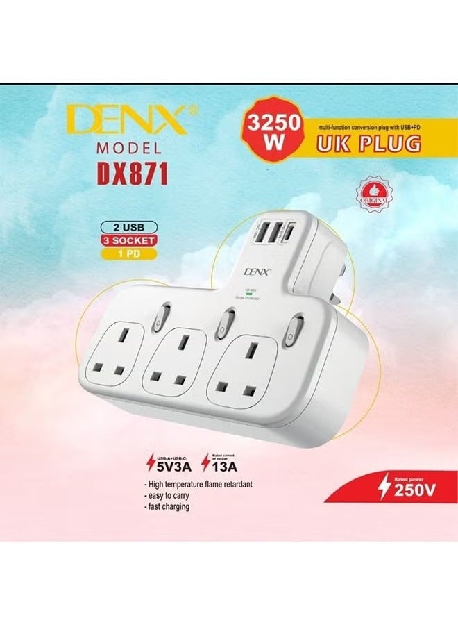 دينكس فيش جداري مشترك كهرباء بـ3 منافذ ثلاثية ومنفذين USB ومنفذ PD يدعم الشحن السريع/DX871 - Image 4