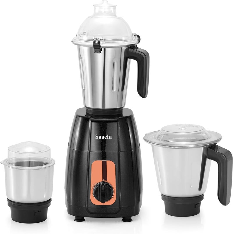 Saachi 3-in-1 Blender Grinder NL-BL-4421, 750W, 1.5L + 1L + 100ml Stainless Steel Jars, 3-Speed with Incher, Polycarbonate Dome Lid, Made in India 750 W NL-BL-4421-BK black - Image 1