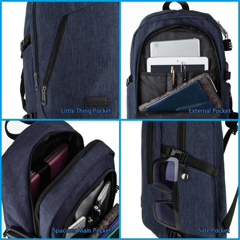 Mancro 17.3 in Business Laptop Backpack for Travel Water Resistant Anti-Theft Backpack with Lock Large Lightweight Computer Bag for Women Men, Blue - Image 3
