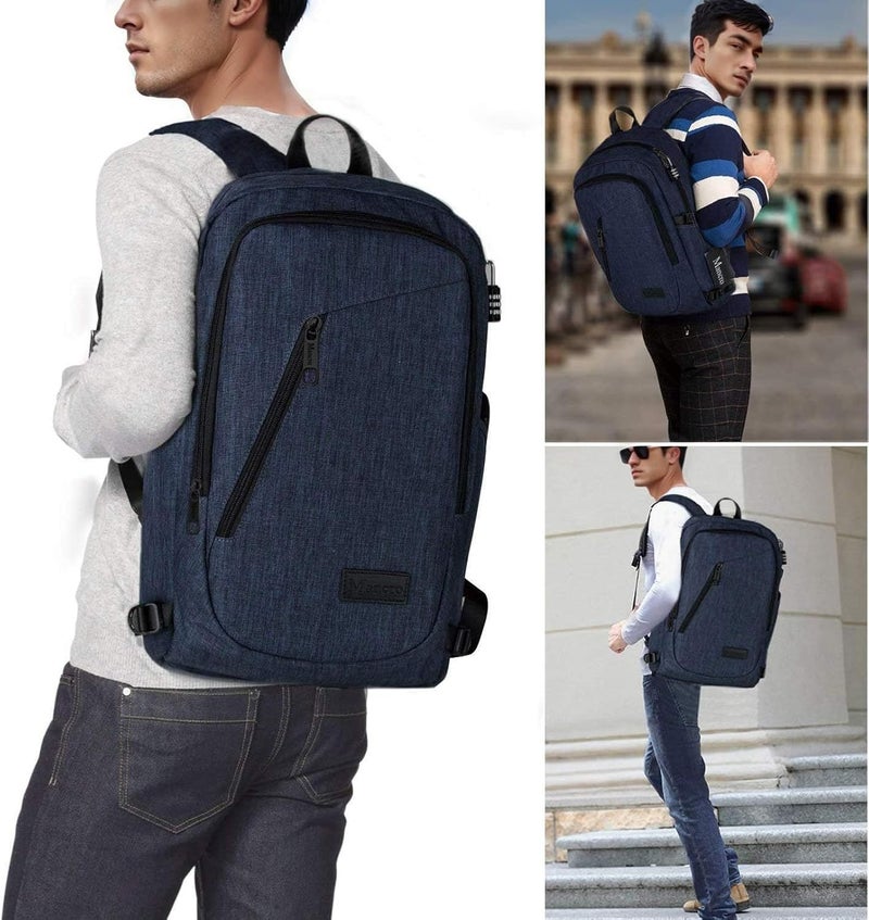 Mancro 17.3 in Business Laptop Backpack for Travel Water Resistant Anti-Theft Backpack with Lock Large Lightweight Computer Bag for Women Men, Blue - Image 5