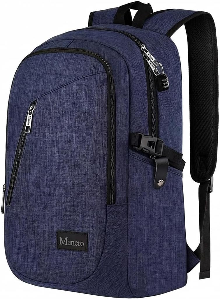 Mancro 17.3 in Business Laptop Backpack for Travel Water Resistant Anti-Theft Backpack with Lock Large Lightweight Computer Bag for Women Men, Blue - Image 1