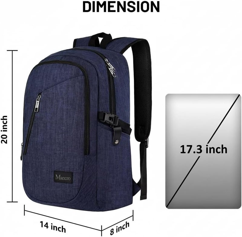 Mancro 17.3 in Business Laptop Backpack for Travel Water Resistant Anti-Theft Backpack with Lock Large Lightweight Computer Bag for Women Men, Blue - Image 4