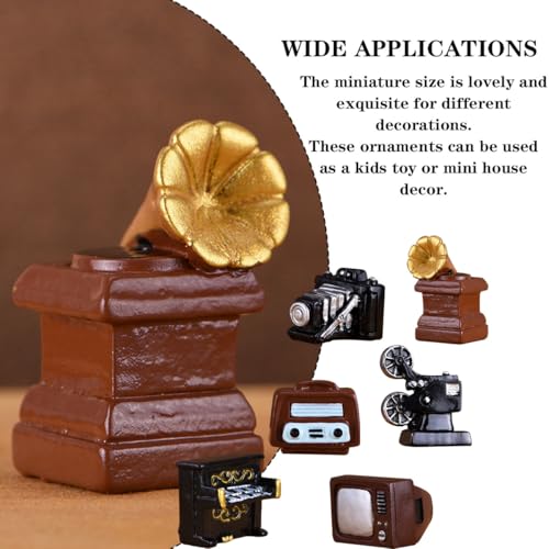 Aeenioy 7Pcs Miniature Decorative Items, Vintage Furniture Resin Ornaments Set for Home Decor, Gift Giving, Includes Piano, Gramophone, TV, Radio, Camera, Projector, Typewriter - Image 3
