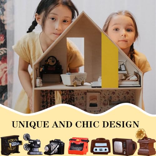 Aeenioy 7Pcs Miniature Decorative Items, Vintage Furniture Resin Ornaments Set for Home Decor, Gift Giving, Includes Piano, Gramophone, TV, Radio, Camera, Projector, Typewriter - Image 5