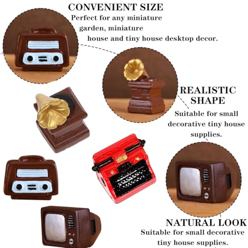 Aeenioy 7Pcs Miniature Decorative Items, Vintage Furniture Resin Ornaments Set for Home Decor, Gift Giving, Includes Piano, Gramophone, TV, Radio, Camera, Projector, Typewriter - Image 4