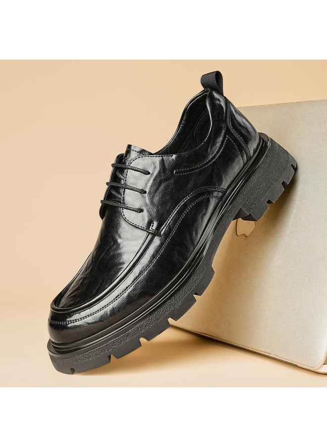 St&sat Men's Shoes, Fashionable Business Formal Leather Shoes, Versatile Casual Leather Shoes, Comfortable Business Shoes, Black, Size 41 - Image 2