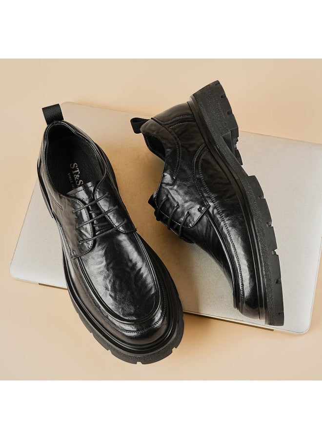 St&sat Men's Shoes, Fashionable Business Formal Leather Shoes, Versatile Casual Leather Shoes, Comfortable Business Shoes, Black, Size 41 - Image 3