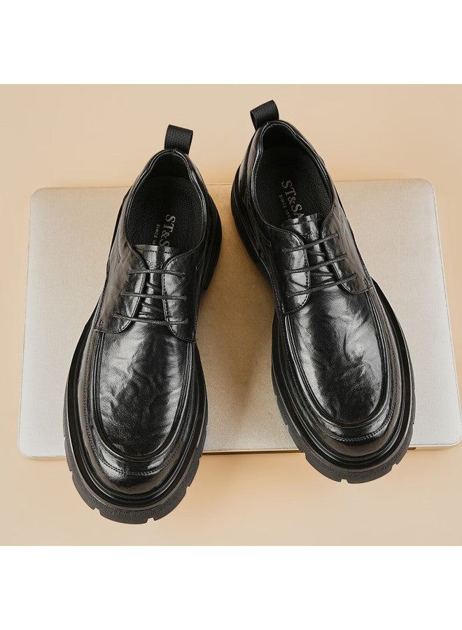 St&sat Men's Shoes, Fashionable Business Formal Leather Shoes, Versatile Casual Leather Shoes, Comfortable Business Shoes, Black, Size 41 - Image 4
