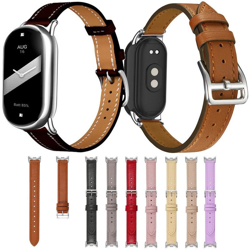 erorex For Xiaomi Smart Band 10 / 9 / 8 Slim Silver Buckle Leather Watch Band(Litchi Texture Grey) - Image 2