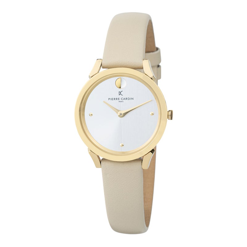 PIERRE CARDIN Women's Watch with Gold Stainless Steel Case and Beige Leather Band - Image 1