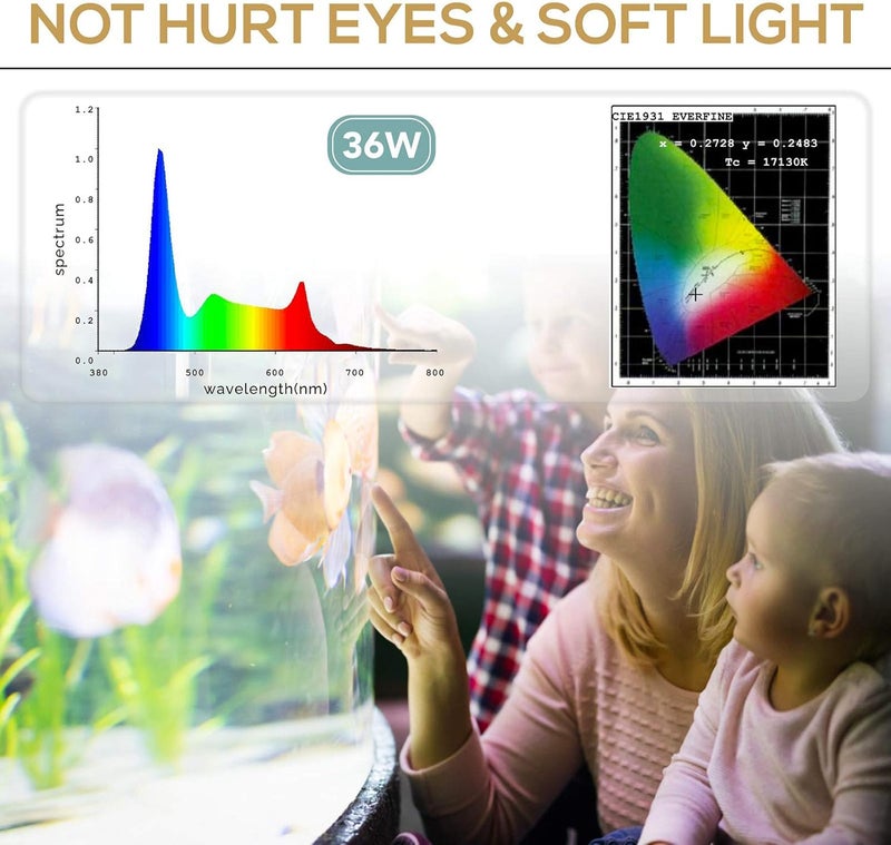 Hygger 36 واط إضاءة حوض السمك LED، وضع شروق الشمس-الضوء النهاري-ضوء القمر ووضع DIY، مؤقت قابل للتعديل سطوع قابل للتعديل إضاءة حوض السمك مع حامل قابل للتمديد 7 ألوان للحوض المزروع - Image 4