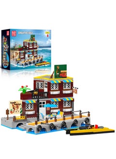mould king Mini Beachfront Hotel Building Kit, Fishing Boat Set Miniature Dock Hut, Beach Hut building Kit, adults and children 8+ blocks (989 pieces) 10143  - Image 1