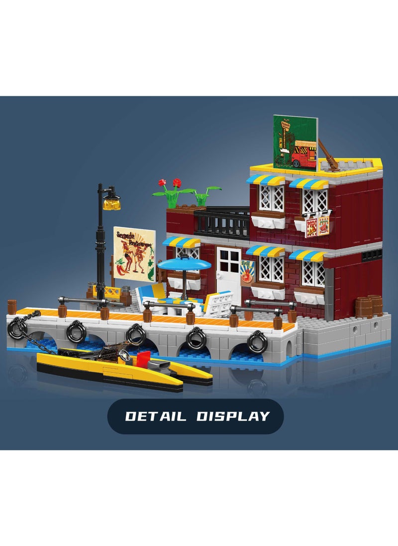 mould king Mini Beachfront Hotel Building Kit, Fishing Boat Set Miniature Dock Hut, Beach Hut building Kit, adults and children 8+ blocks (989 pieces) 10143  - Image 2